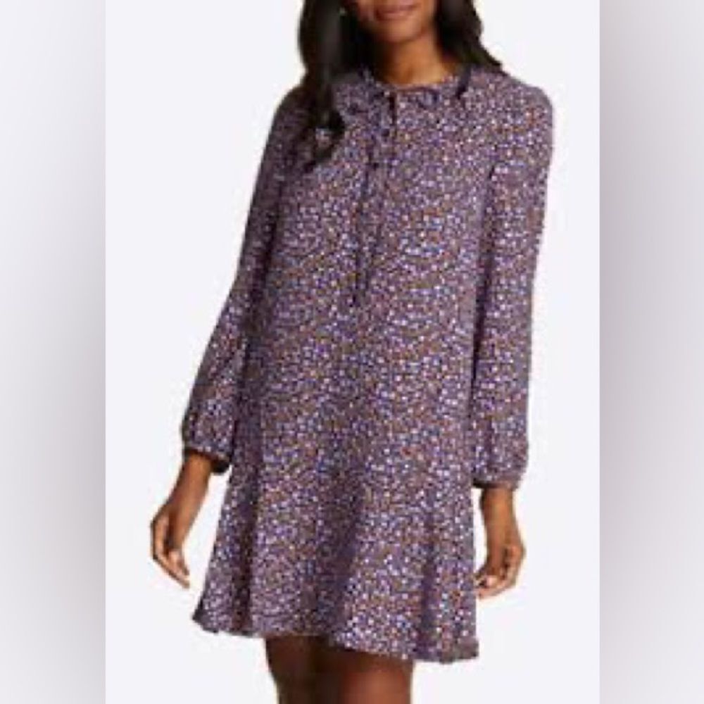 Draper James Tie Neck Flounce Shift Dress Purple ditsy floral print Medium
